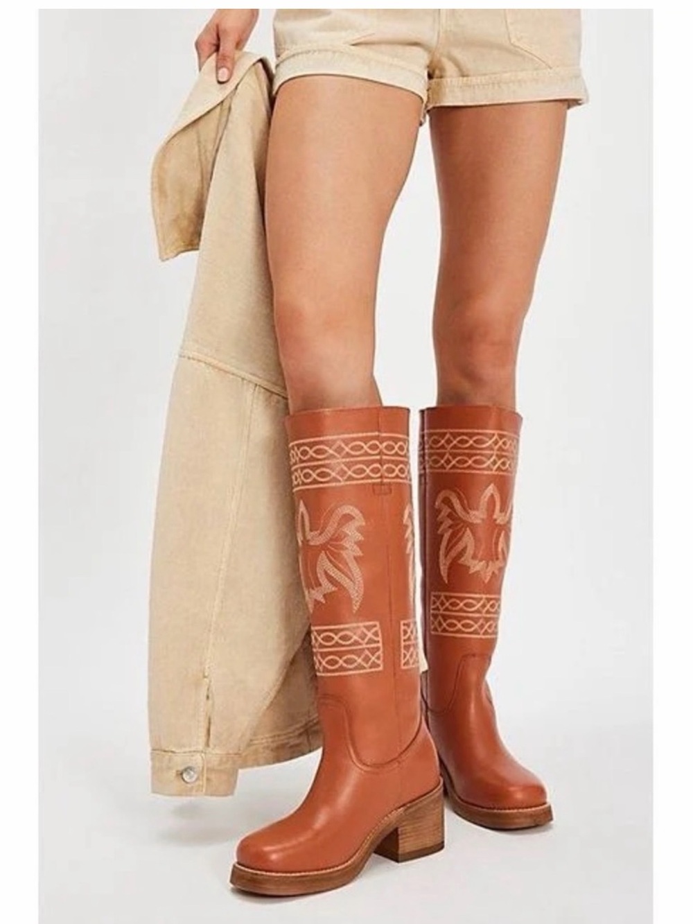 Dingo Tan Embroidered Leather Knee Boots